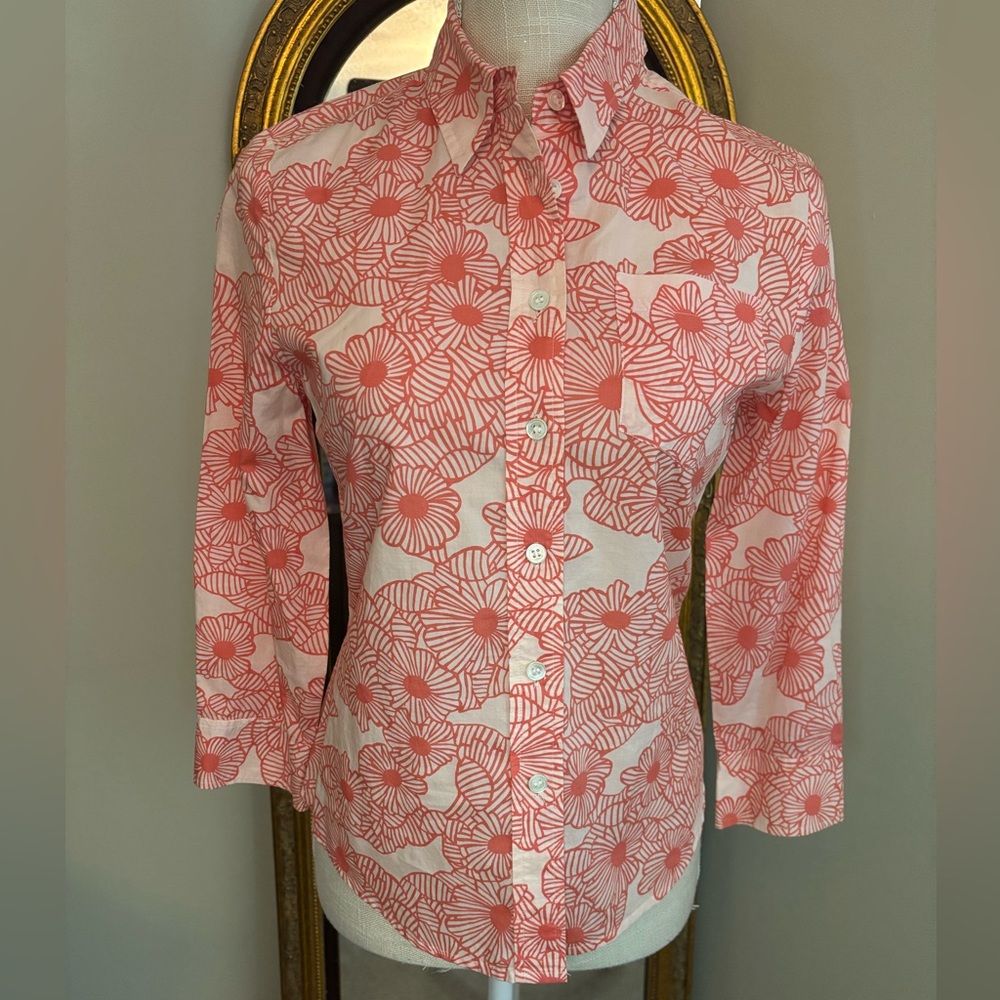 🚍📝📚 Club Monaco Striped Floral 3/4 Sleeve Button-Down Shirt - size Sm/P - NWT
